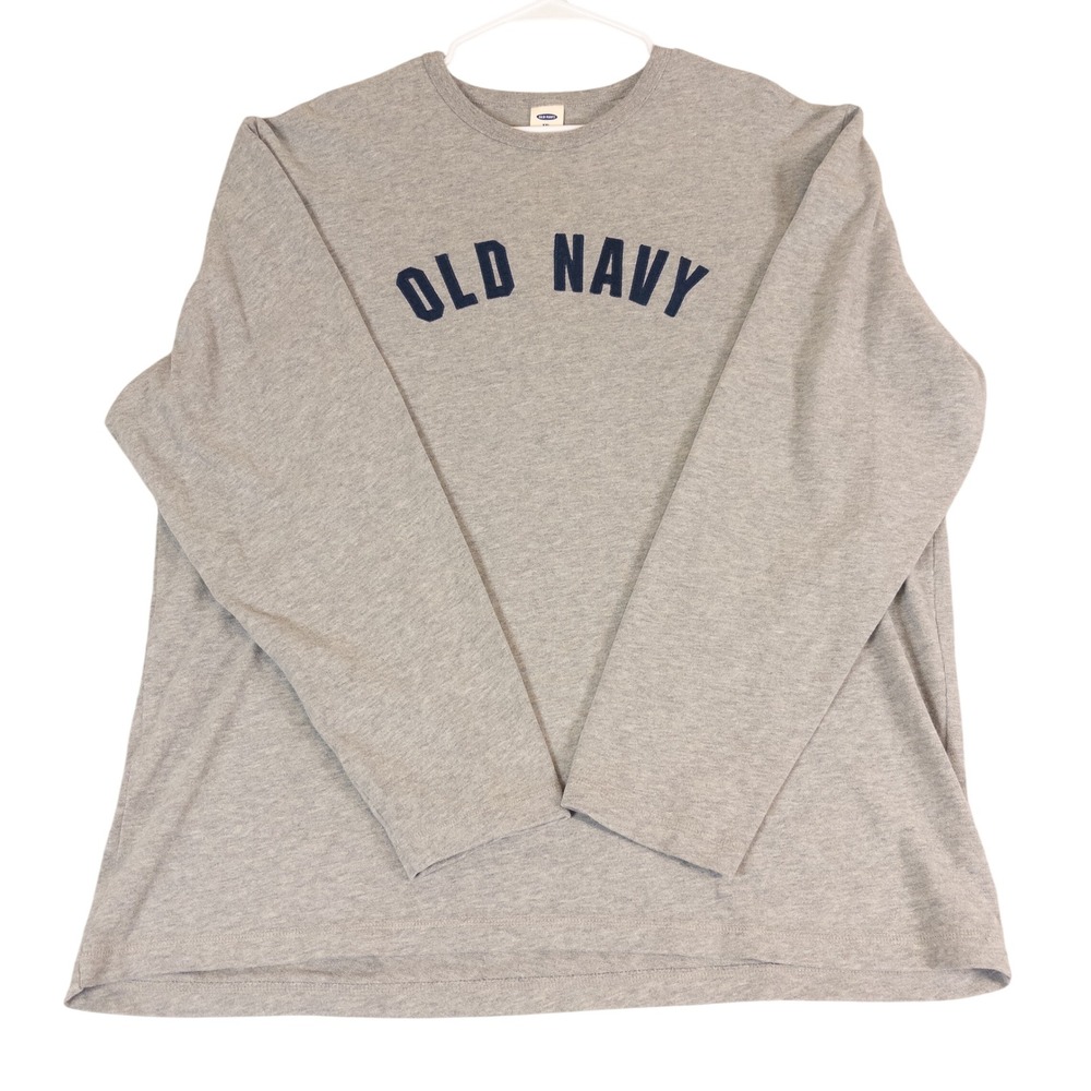 Old Navy Mens XXL Long Sleeve Graphic T-Shirt Gray Cotton Crewneck Logo Tee